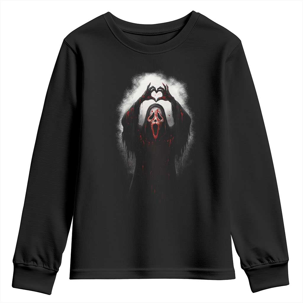 Funny Scary Face Ghost Hand Heart Sign Halloween Youth Sweatshirt TS11 Black Print Your Wear