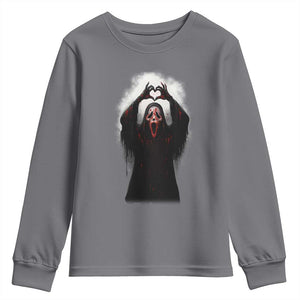 Funny Scary Face Ghost Hand Heart Sign Halloween Youth Sweatshirt TS11 Charcoal Print Your Wear