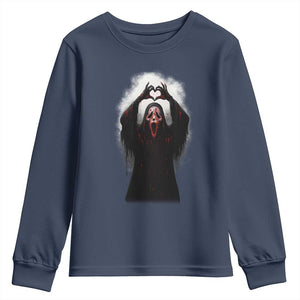 Funny Scary Face Ghost Hand Heart Sign Halloween Youth Sweatshirt TS11 Navy Print Your Wear