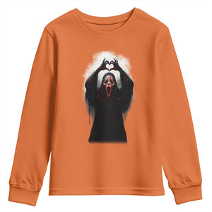 Funny Scary Face Ghost Hand Heart Sign Halloween Youth Sweatshirt TS11 Orange Print Your Wear