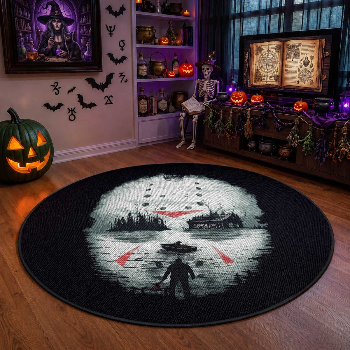 Halloween Jason Hockey Mask Friday 13th Slasher Round Rug