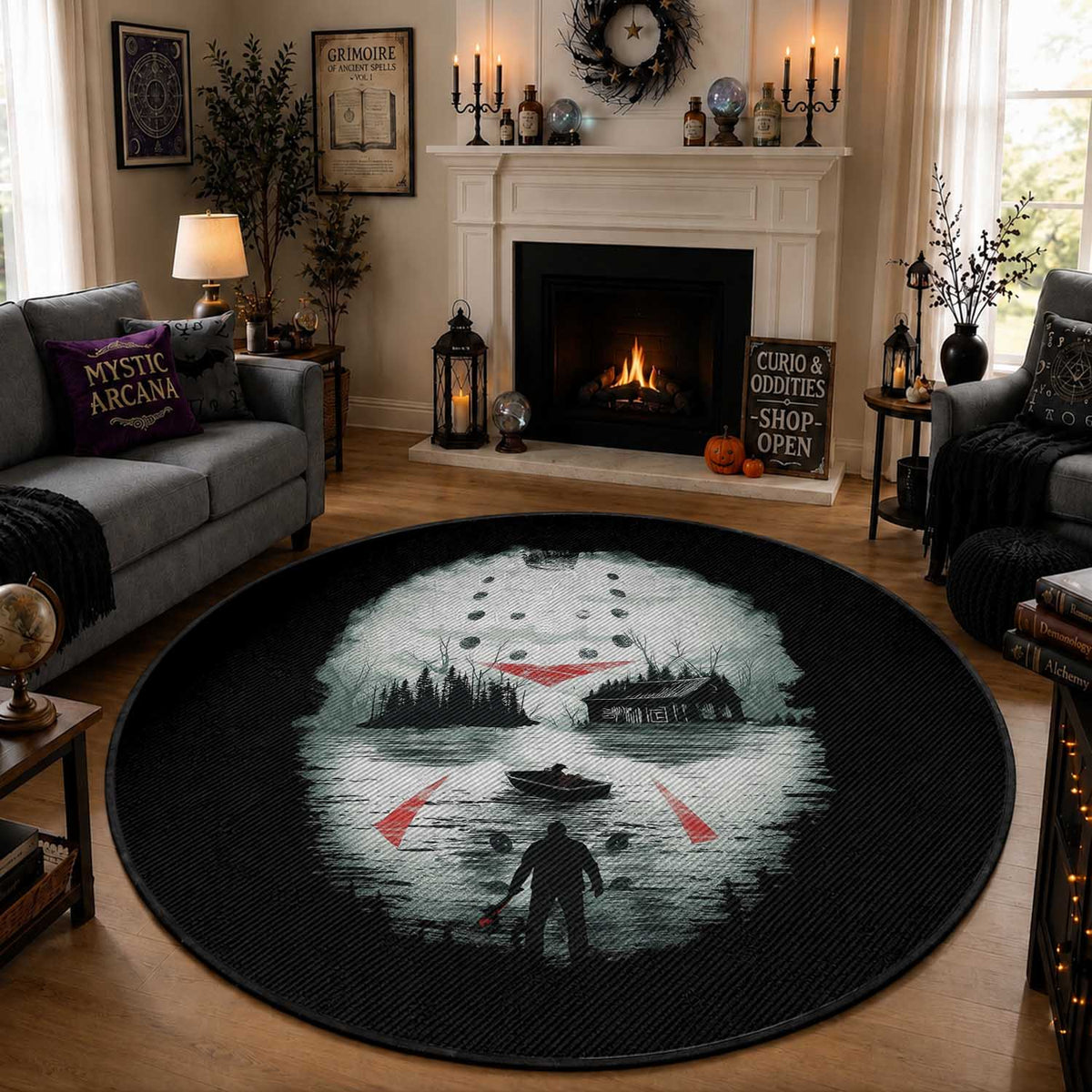 Halloween Jason Hockey Mask Friday 13th Slasher Round Rug