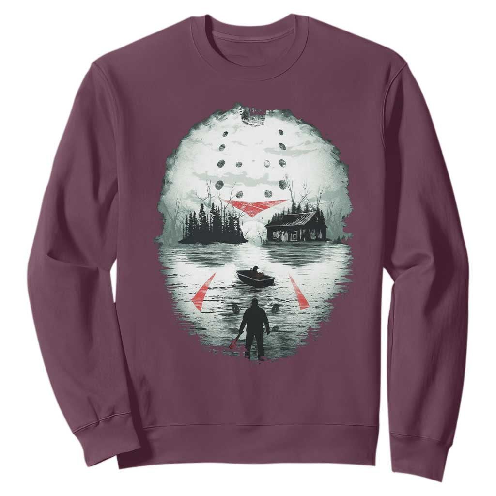 Halloween Jason Hockey Mask Friday 13th Slasher Sweatshirt TS11 Maroon Print Your Wear
