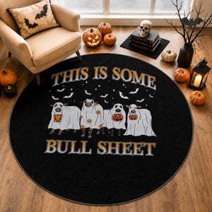 Funny Halloween Round Rug This Is Some Bull Sheet Farm Cow Bat
