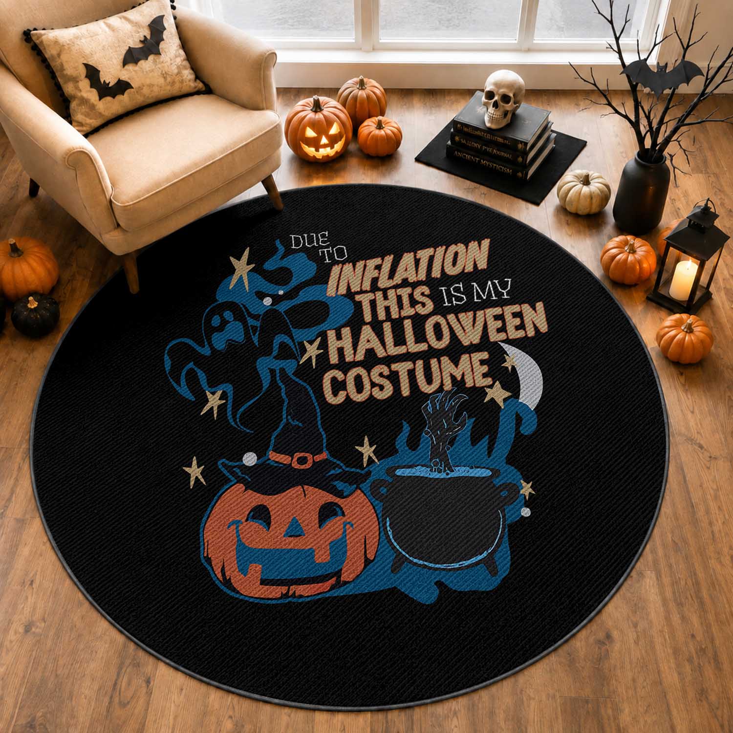 Funny Halloween Round Rug Due To Inflation This Is My Halloween Costume Pumpkin Ghost