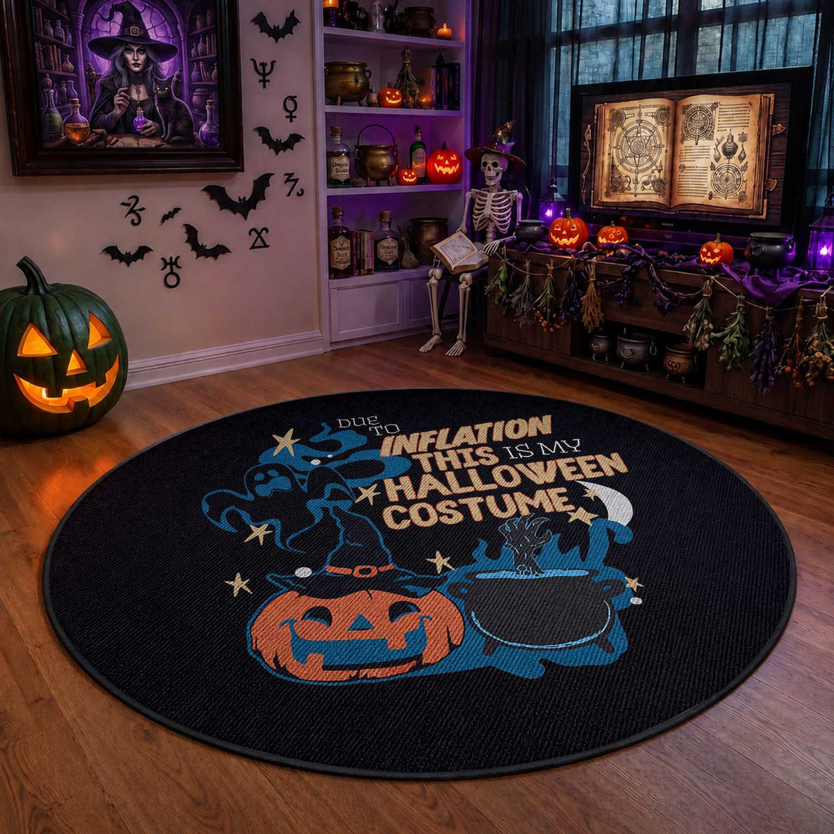 Funny Halloween Round Rug Due To Inflation This Is My Halloween Costume Pumpkin Ghost
