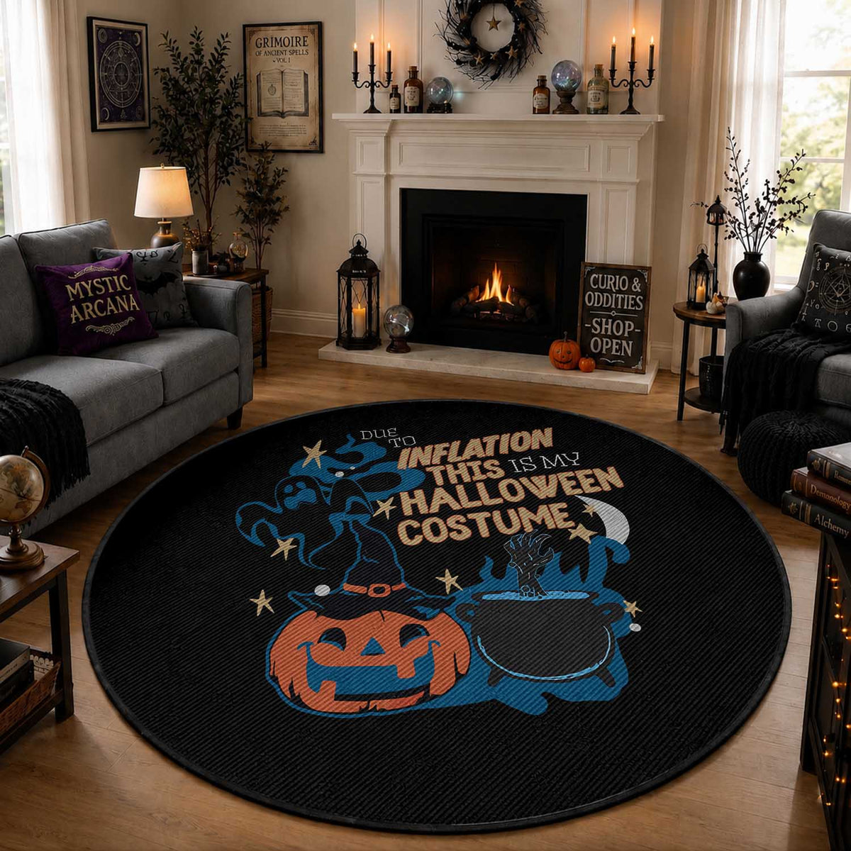 Funny Halloween Round Rug Due To Inflation This Is My Halloween Costume Pumpkin Ghost