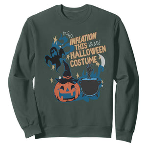 Funny Halloween Sweatshirt Due To Inflation This Is My Halloween Costume Pumpkin Ghost TS11 Dark Forest Green Print Your Wear