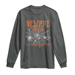 Halloween Dad Long Sleeve Shirt Beware Dad Tax Is A Spooky Deduction Spider TS11 Dark Heather Print Your Wear