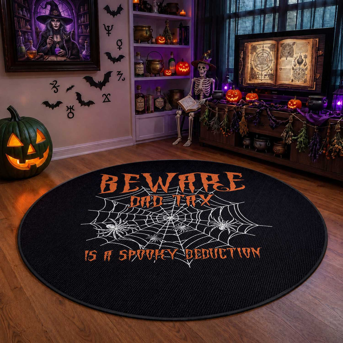 Halloween Dad Round Rug Beware Dad Tax Is A Spooky Deduction Spider
