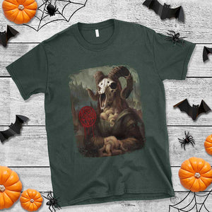 Halloween T Shirt Creepy Mona Lisa Satan Pentagram Leonardo da Vinci TS11 Dark Forest Green Print Your Wear