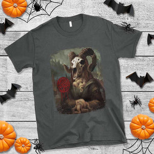 Halloween T Shirt Creepy Mona Lisa Satan Pentagram Leonardo da Vinci TS11 Dark Heather Print Your Wear