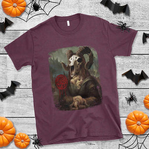 Halloween T Shirt Creepy Mona Lisa Satan Pentagram Leonardo da Vinci TS11 Maroon Print Your Wear