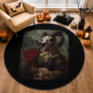 Halloween Round Rug Creepy Mona Lisa Satan Pentagram Leonardo da Vinci