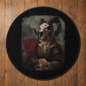 Halloween Round Rug Creepy Mona Lisa Satan Pentagram Leonardo da Vinci