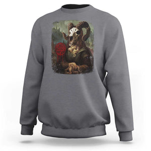 Halloween Sweatshirt Creepy Mona Lisa Satan Pentagram Leonardo da Vinci TS11 Charcoal Print Your Wear