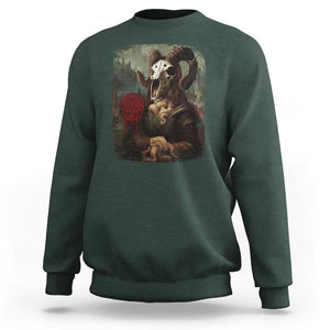 Halloween Sweatshirt Creepy Mona Lisa Satan Pentagram Leonardo da Vinci TS11 Dark Forest Green Print Your Wear