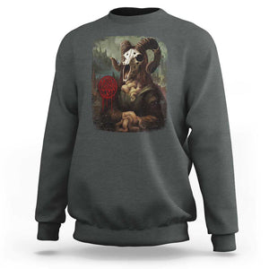 Halloween Sweatshirt Creepy Mona Lisa Satan Pentagram Leonardo da Vinci TS11 Dark Heather Print Your Wear