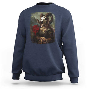 Halloween Sweatshirt Creepy Mona Lisa Satan Pentagram Leonardo da Vinci TS11 Navy Print Your Wear