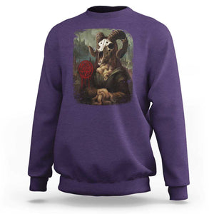 Halloween Sweatshirt Creepy Mona Lisa Satan Pentagram Leonardo da Vinci TS11 Purple Print Your Wear