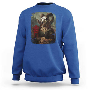 Halloween Sweatshirt Creepy Mona Lisa Satan Pentagram Leonardo da Vinci TS11 Royal Blue Print Your Wear