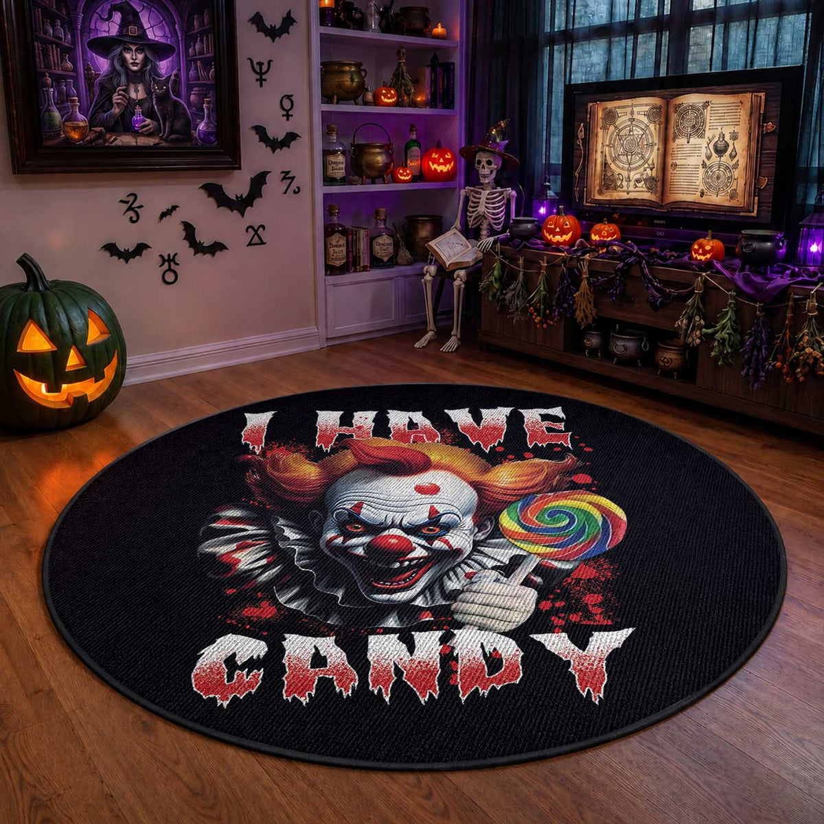 Halloween Round Rug I Have Candy Scary Creepy Clown Lolipop