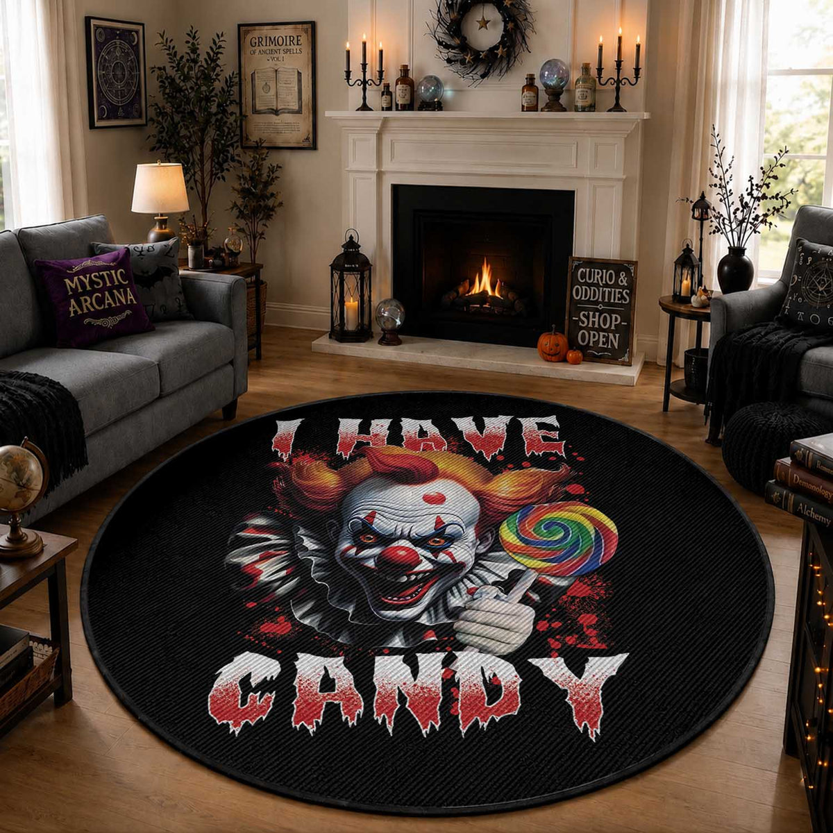 Halloween Round Rug I Have Candy Scary Creepy Clown Lolipop