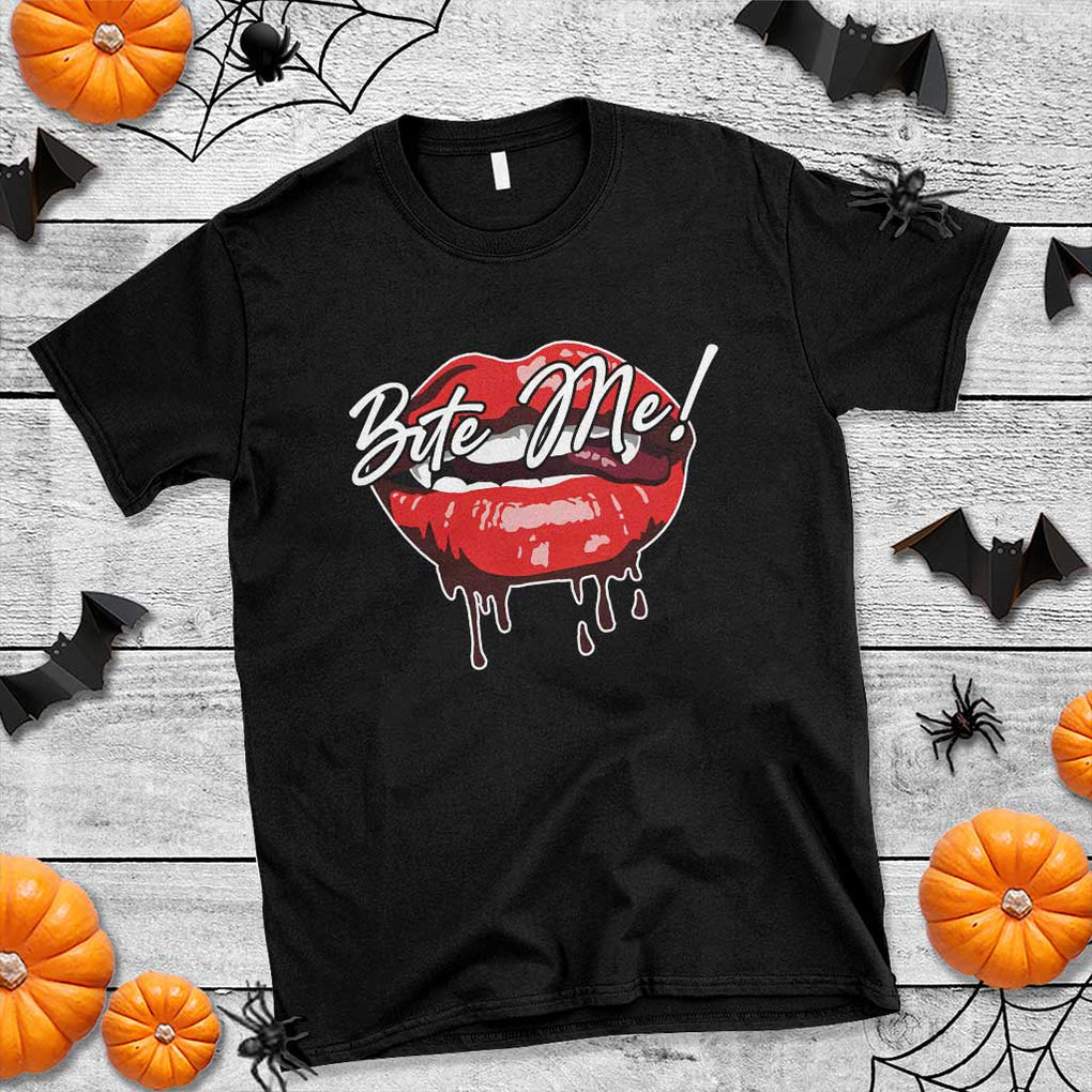 Halloween T Shirt Bite Me Vampire Red Lips Teeth Bloody TS11 Black Print Your Wear