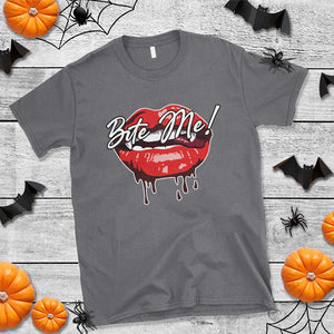 Halloween T Shirt Bite Me Vampire Red Lips Teeth Bloody TS11 Charcoal Print Your Wear