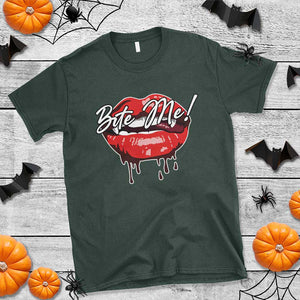 Halloween T Shirt Bite Me Vampire Red Lips Teeth Bloody TS11 Dark Forest Green Print Your Wear