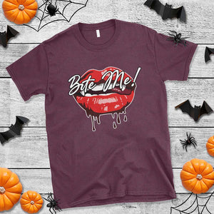 Halloween T Shirt Bite Me Vampire Red Lips Teeth Bloody TS11 Maroon Print Your Wear