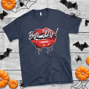 Halloween T Shirt Bite Me Vampire Red Lips Teeth Bloody TS11 Navy Print Your Wear