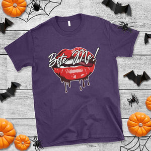 Halloween T Shirt Bite Me Vampire Red Lips Teeth Bloody TS11 Purple Print Your Wear