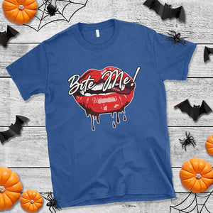 Halloween T Shirt Bite Me Vampire Red Lips Teeth Bloody TS11 Royal Blue Print Your Wear