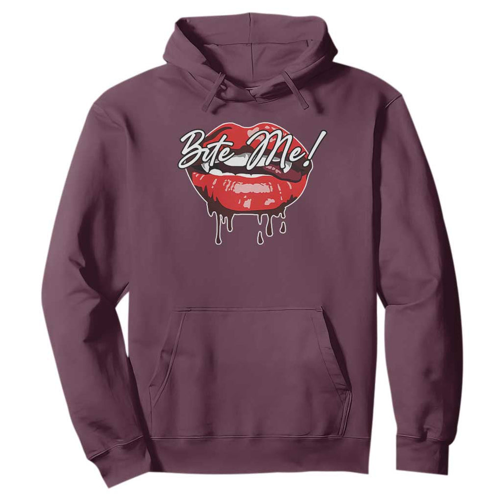 Halloween Hoodie Bite Me Vampire Red Lips Teeth Bloody TS11 Maroon Print Your Wear