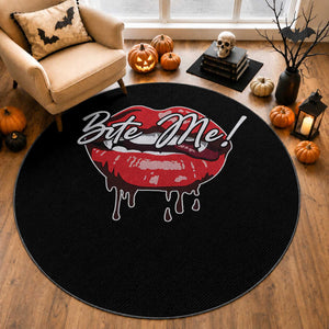 Halloween Round Rug Bite Me Vampire Red Lips Teeth Bloody