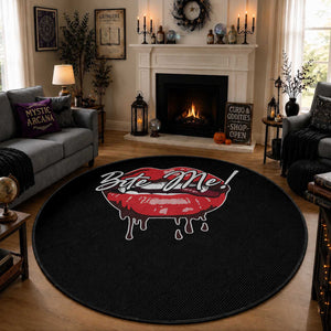 Halloween Round Rug Bite Me Vampire Red Lips Teeth Bloody