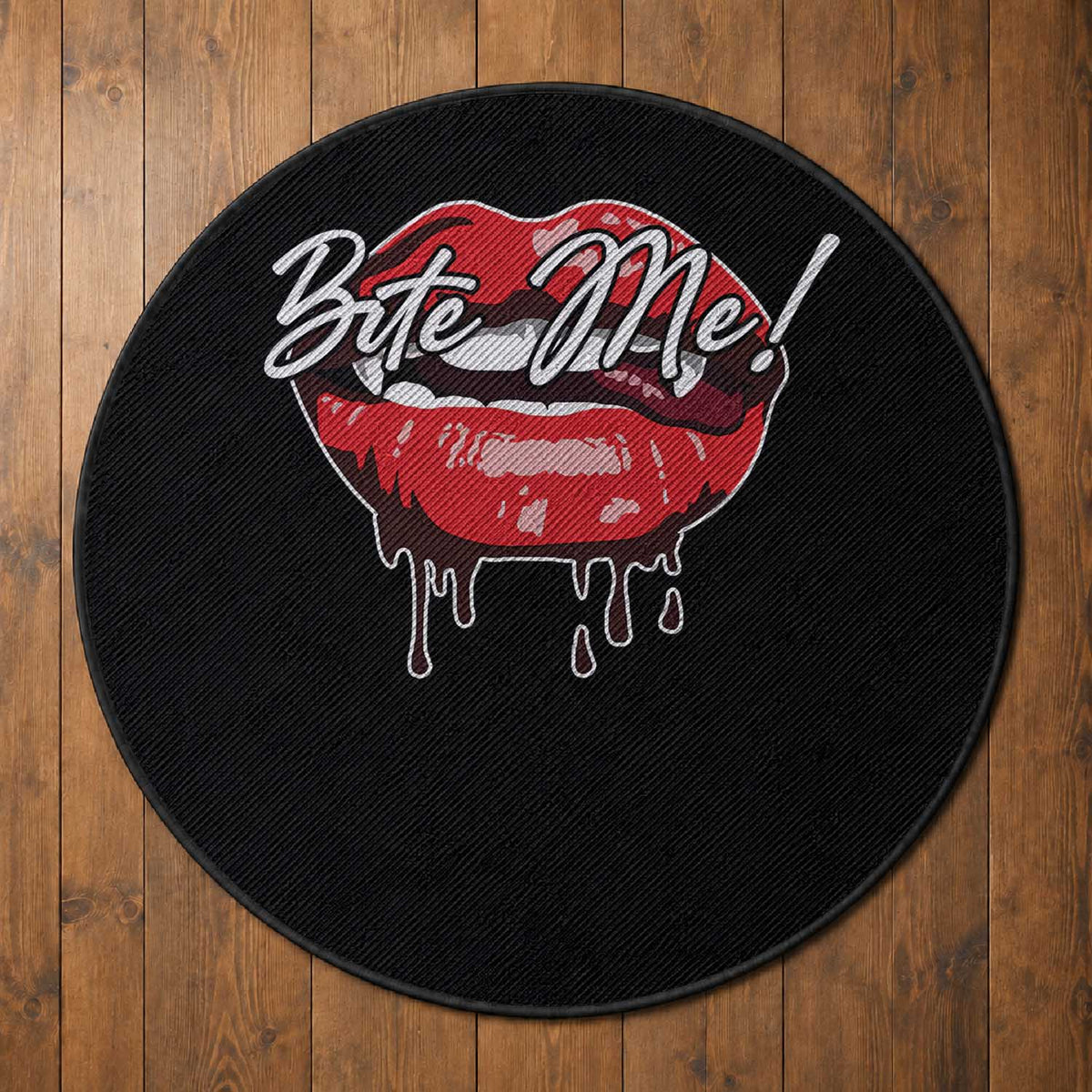 Halloween Round Rug Bite Me Vampire Red Lips Teeth Bloody