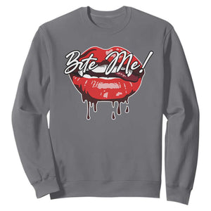 Halloween Sweatshirt Bite Me Vampire Red Lips Teeth Bloody TS11 Charcoal Print Your Wear