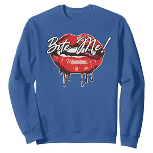 Halloween Sweatshirt Bite Me Vampire Red Lips Teeth Bloody TS11 Royal Blue Print Your Wear