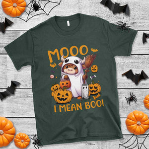 Spooky Cow Halloween T Shirt Moo I Mean Boo Funny Ghost Heifer TS11 Dark Forest Green Print Your Wear