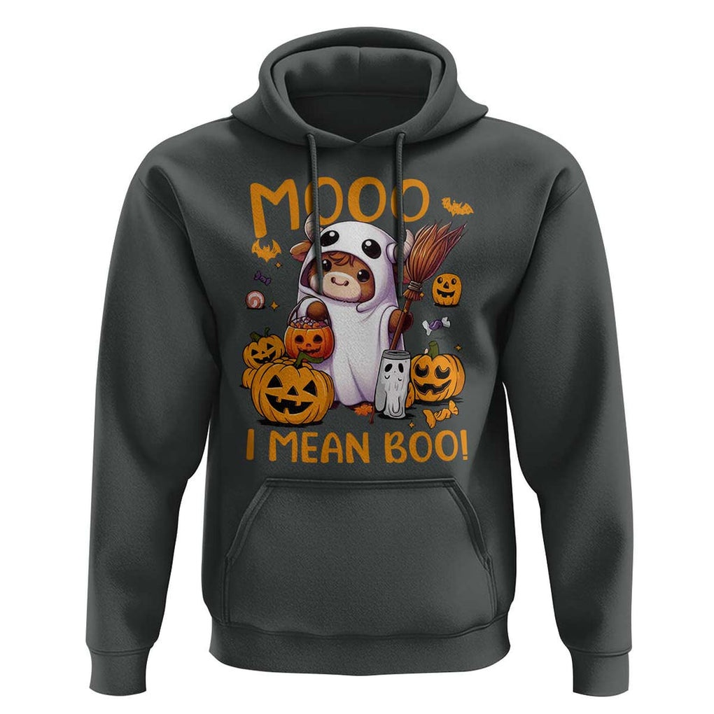 Spooky Cow Halloween Hoodie Moo I Mean Boo Funny Ghost Heifer TS11 Dark Heather Print Your Wear