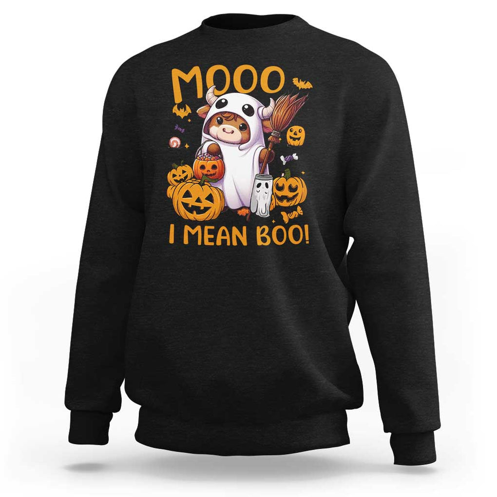 Spooky Cow Halloween Sweatshirt Moo I Mean Boo Funny Ghost Heifer TS11 Black Print Your Wear