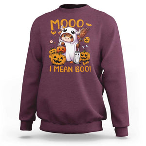 Spooky Cow Halloween Sweatshirt Moo I Mean Boo Funny Ghost Heifer TS11 Maroon Print Your Wear