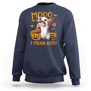 Spooky Cow Halloween Sweatshirt Moo I Mean Boo Funny Ghost Heifer TS11 Navy Print Your Wear