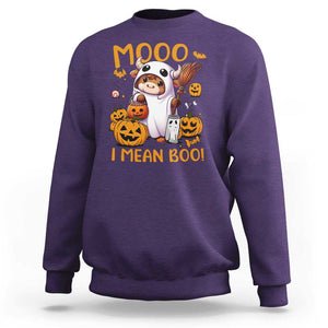 Spooky Cow Halloween Sweatshirt Moo I Mean Boo Funny Ghost Heifer TS11 Purple Print Your Wear