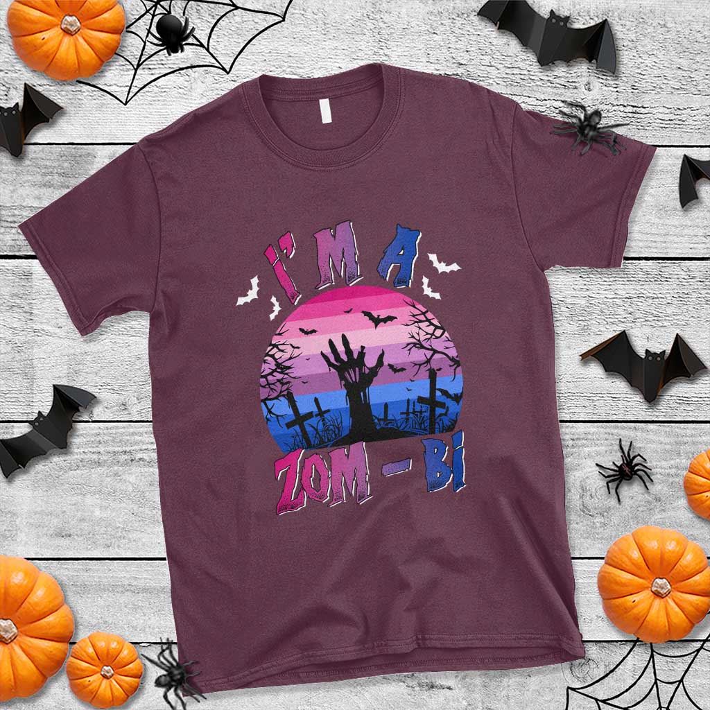 Funny Halloween Bisexual T Shirt I'm A Zom Bi Zombie LGBT TS11 Maroon Print Your Wear