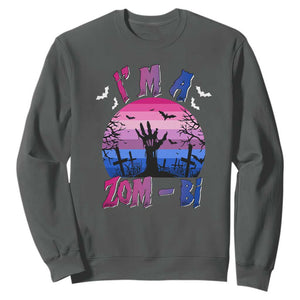 Funny Halloween Bisexual Sweatshirt I'm A Zom Bi Zombie LGBT TS11 Dark Heather Print Your Wear