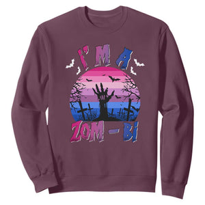 Funny Halloween Bisexual Sweatshirt I'm A Zom Bi Zombie LGBT TS11 Maroon Print Your Wear