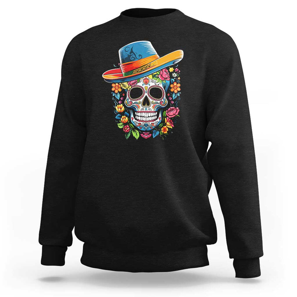 Day Of The Dead Sweatshirt Sugar Skull Dia De Los Muertos Halloween Flower TS11 Black Print Your Wear